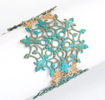Patina lacy filigree cuff bracelet