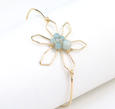 Flower silhouette and amazonite cluster bangle bracelet