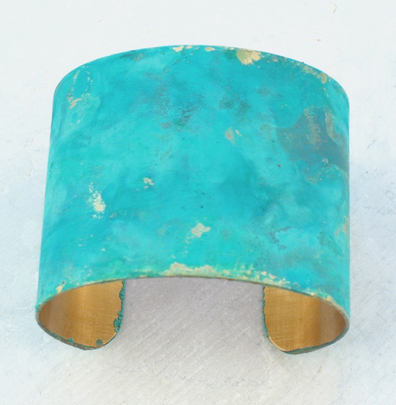 Blue patina brass cuff bracelet