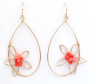 Flower Pink Coral Cluster Earrings