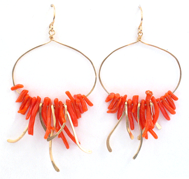Salmon Coral And Gold Hoop Earrings