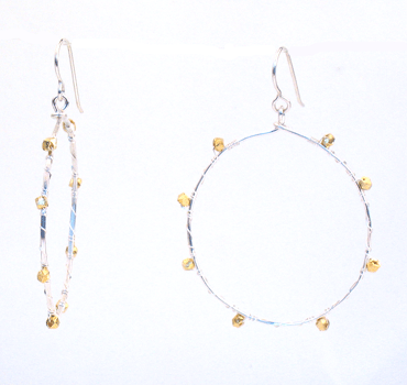 Hammered Silver Hoop With Gold Beads Earrings